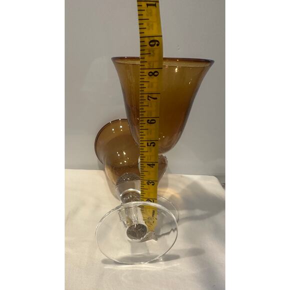 Artland Iris Amber Brown Gold Water Wine Goblet Glasses Hand Crafted 8” Set of 2 - Picture 6 of 8